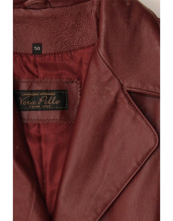 Vintage Womens Leather Coat IT 50 XL Burgundy Leather