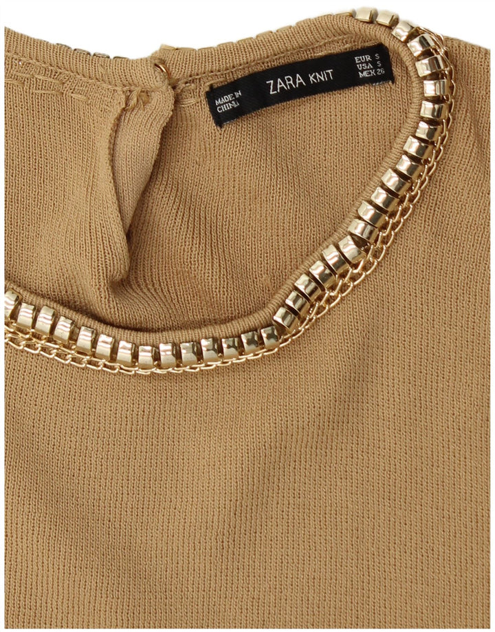 Zara Womens Boat Neck Jumper Sweater UK 8 Small Beige