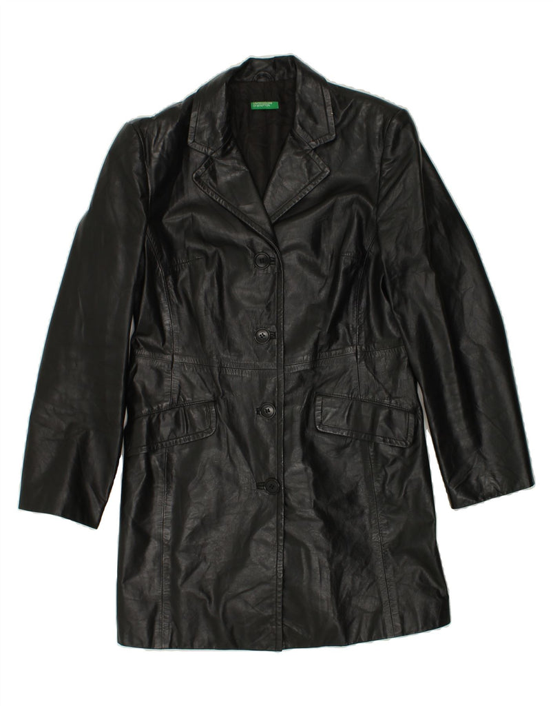 BENETTON Womens Leather Coat IT 44 Medium Black Leather | Vintage Benetton | Thrift | Second-Hand Benetton | Used Clothing | Messina Hembry 