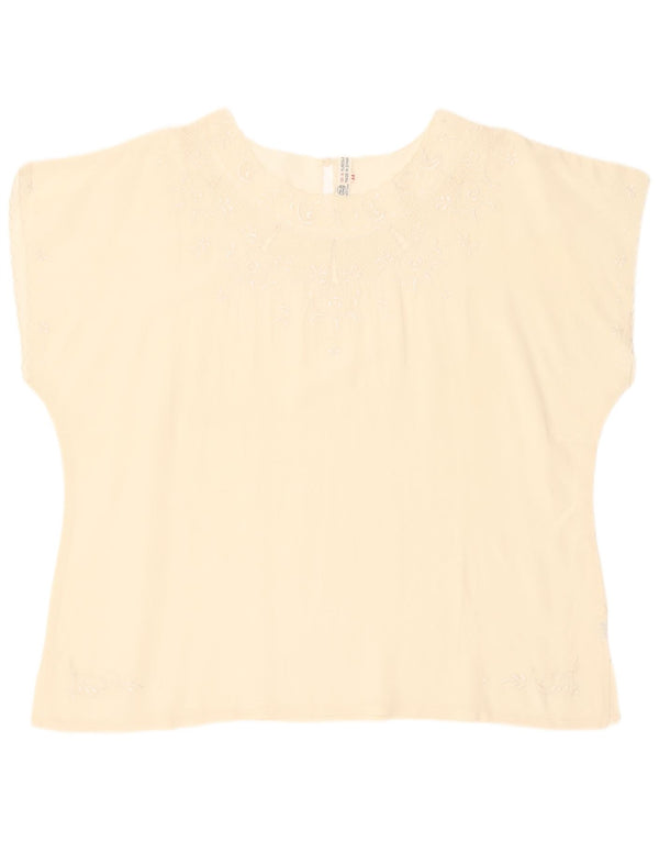 Vintage Womens See Through Blouse Top IT 44 Medium Beige Floral Silk