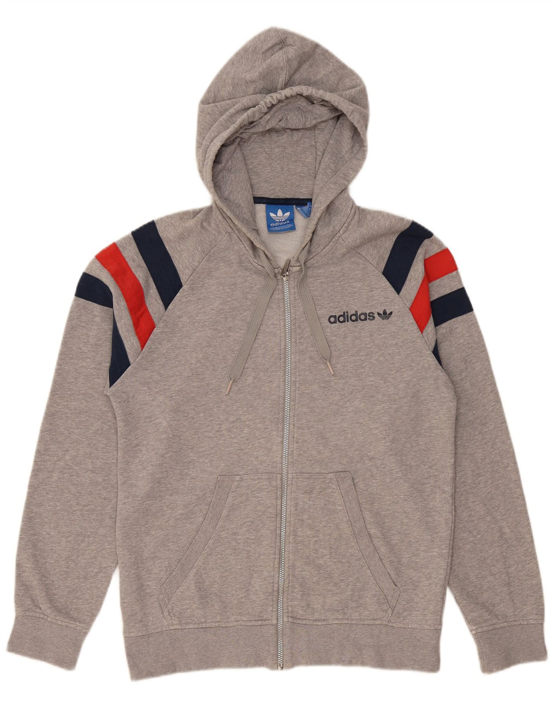 Adidas Mens Zip Hoodie Sweater Medium Grey Colourblock Cotton