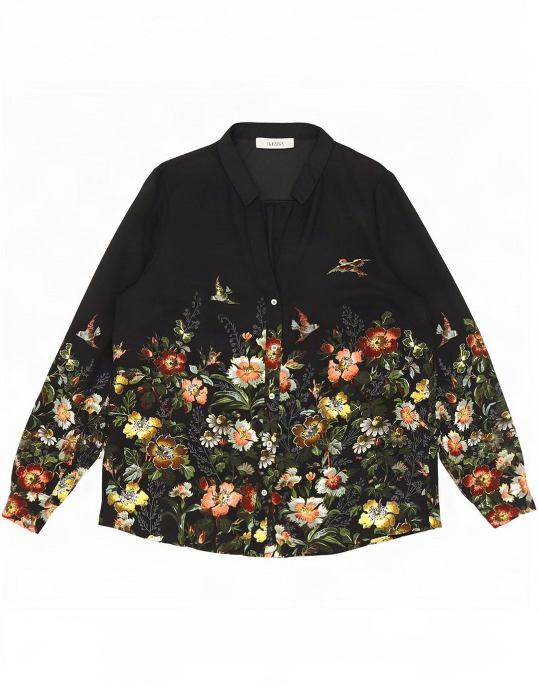 Oasis Womens Military Shirt Blouse UK 14 Medium Black Floral Polyester