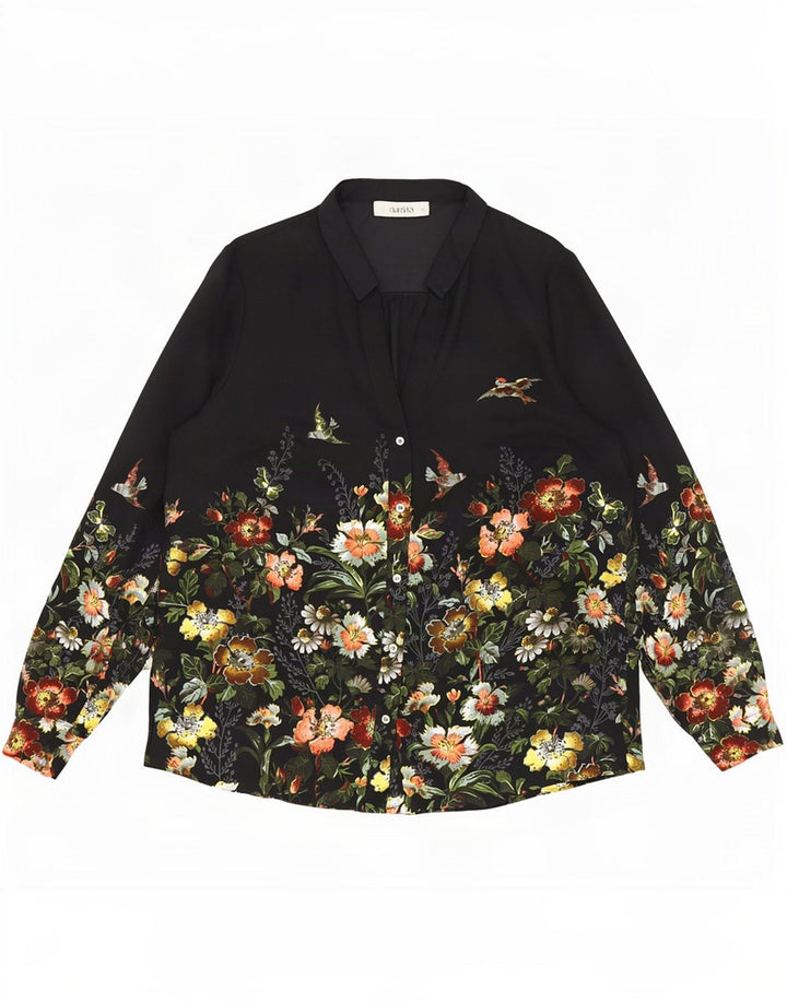 Oasis Womens Military Shirt Blouse UK 14 Medium Black Floral Polyester
