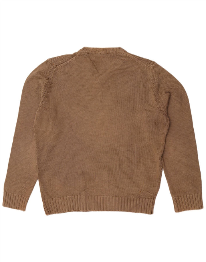 Zara Mens V-Neck Jumper Sweater Medium Brown Cotton