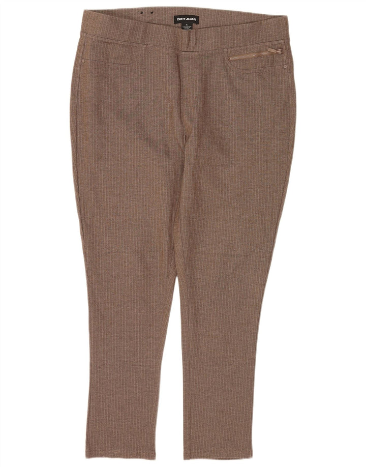 DKNY Womens Slim Casual Trousers XL W36 L28 Brown Herringbone Polyester