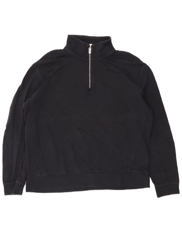 Zara Womens Zip Neck Sweatshirt Jumper UK 18 XL Black Cotton