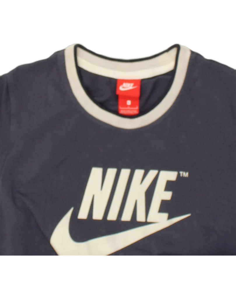 NIKE Womens sportswear Crop Graphic T-Shirt Top UK 16 Large Navy Blue | Vintage Nike | Thrift | Second-Hand Nike | Used Clothing | Messina Hembry 