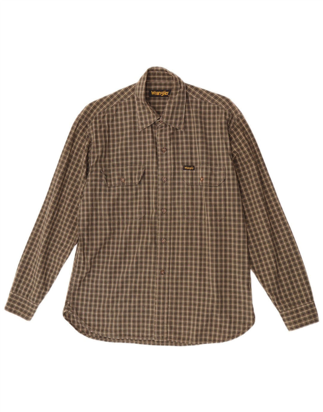 Wrangler Mens Shirt Small Khaki Check Cotton