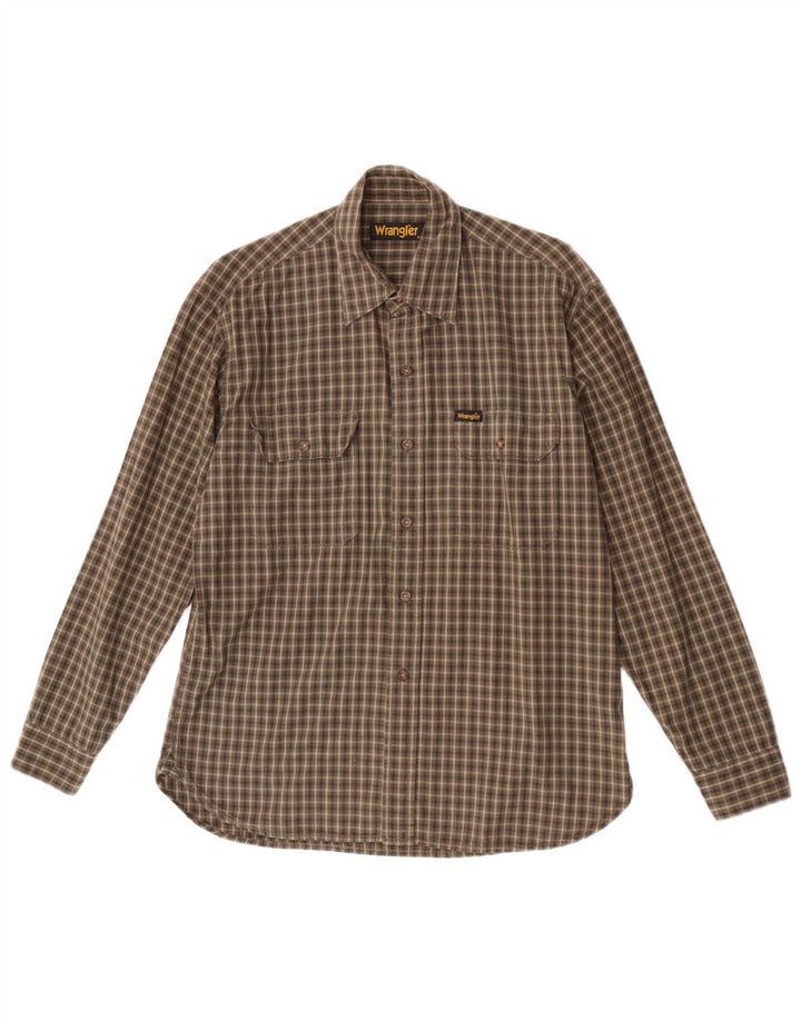 Wrangler Mens Shirt Small Khaki Check Cotton