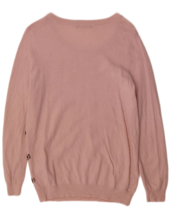 Marks & Spencer Womens Boat Neck Jumper Sweater UK 16 Large Pink Floral