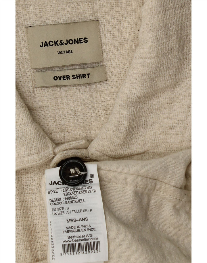 Jack & Jones Mens Overshirt Shirt Small Beige Linen