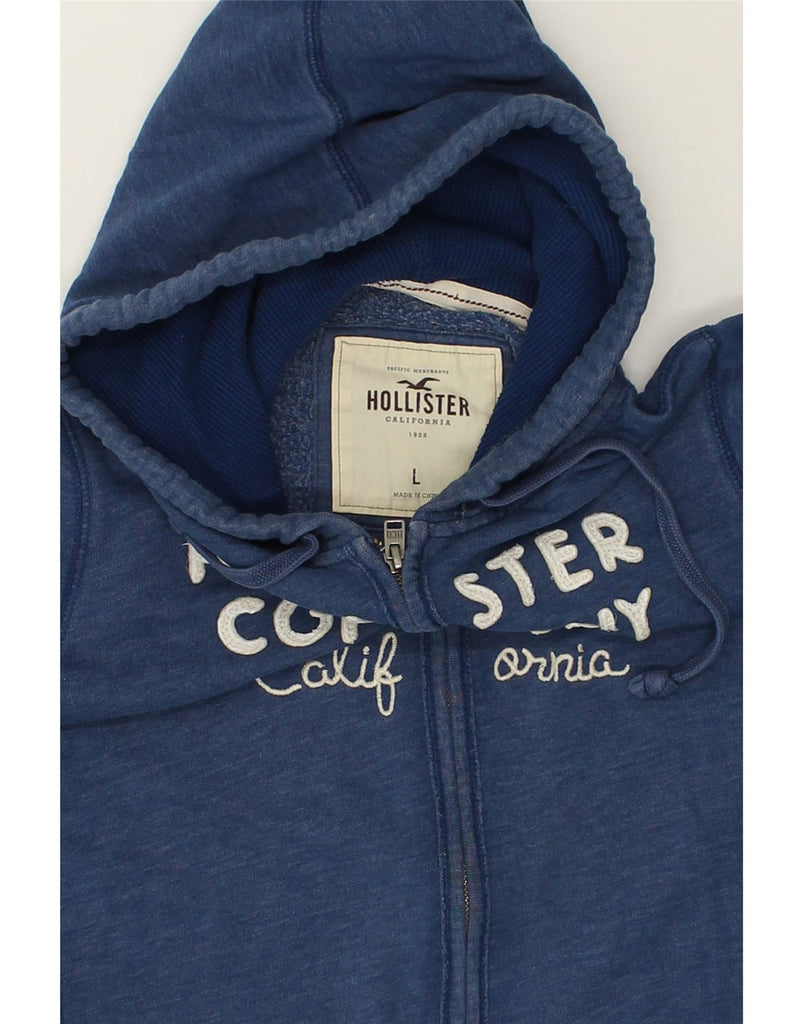 HOLLISTER Womens Graphic Zip Hoodie Sweater UK 14 Large Blue Cotton | Vintage Hollister | Thrift | Second-Hand Hollister | Used Clothing | Messina Hembry 