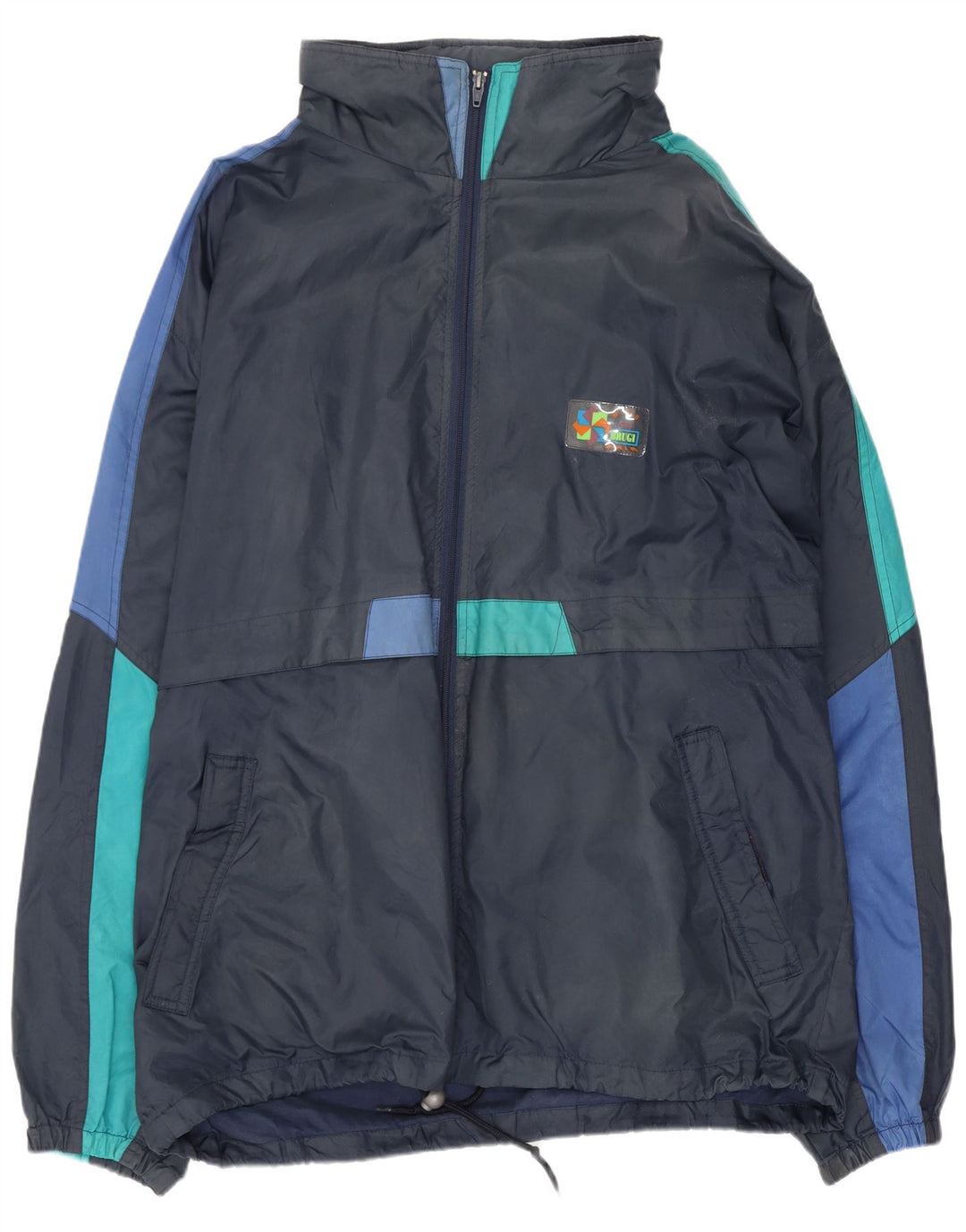 Brugi Mens Hooded Tracksuit Top Jacket 2XL Navy Blue Colourblock Polyamide