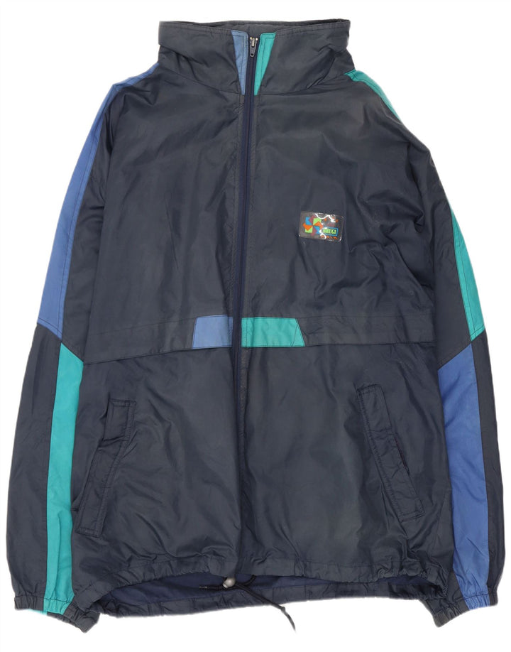 Brugi Mens Hooded Tracksuit Top Jacket 2XL Navy Blue Colourblock Polyamide