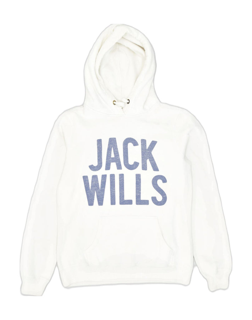 JACK WILLS Womens Graphic Hoodie Jumper UK 10 Small White Cotton | Vintage Jack Wills | Thrift | Second-Hand Jack Wills | Used Clothing | Messina Hembry 