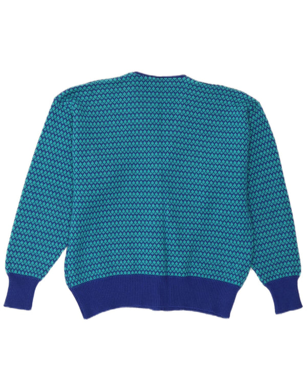 Vintage Womens Cardigan Sweater UK 14 Medium Blue Houndstooth Wool