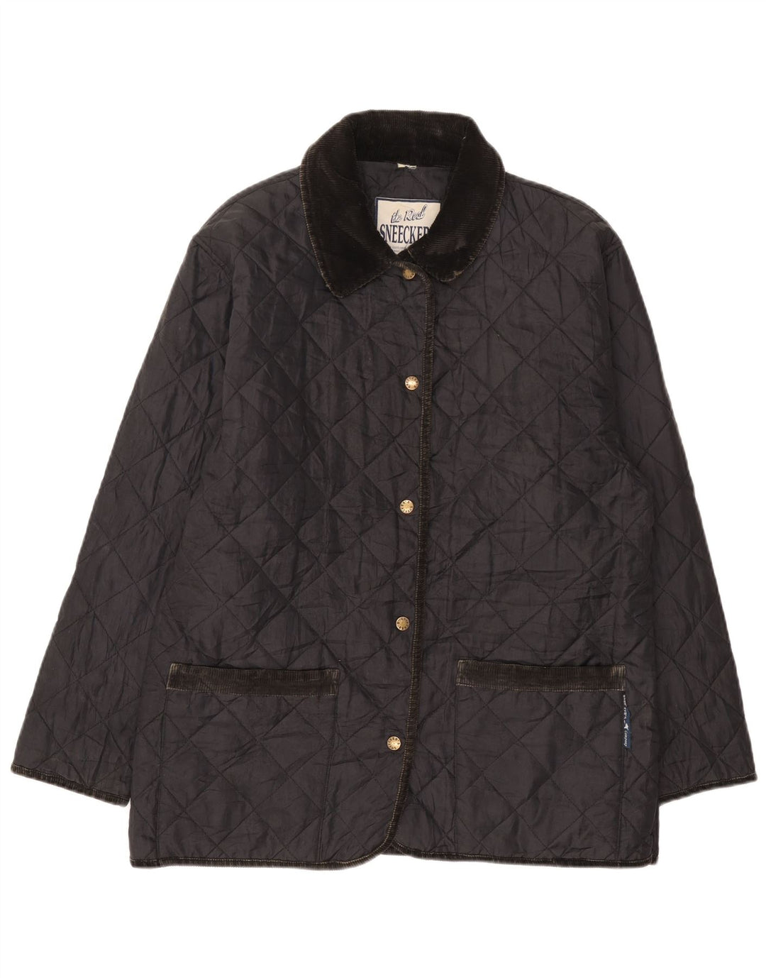 Vintage Womens Quilted Jacket UK 14 Large Navy Blue Polyamide