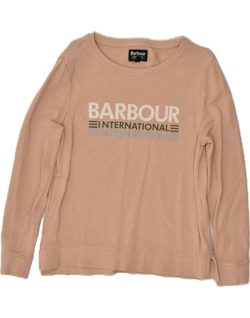 BARBOUR Womens Graphic Sweatshirt Jumper UK 10 Small Beige Cotton | Vintage Barbour | Thrift | Second-Hand Barbour | Used Clothing | Messina Hembry 