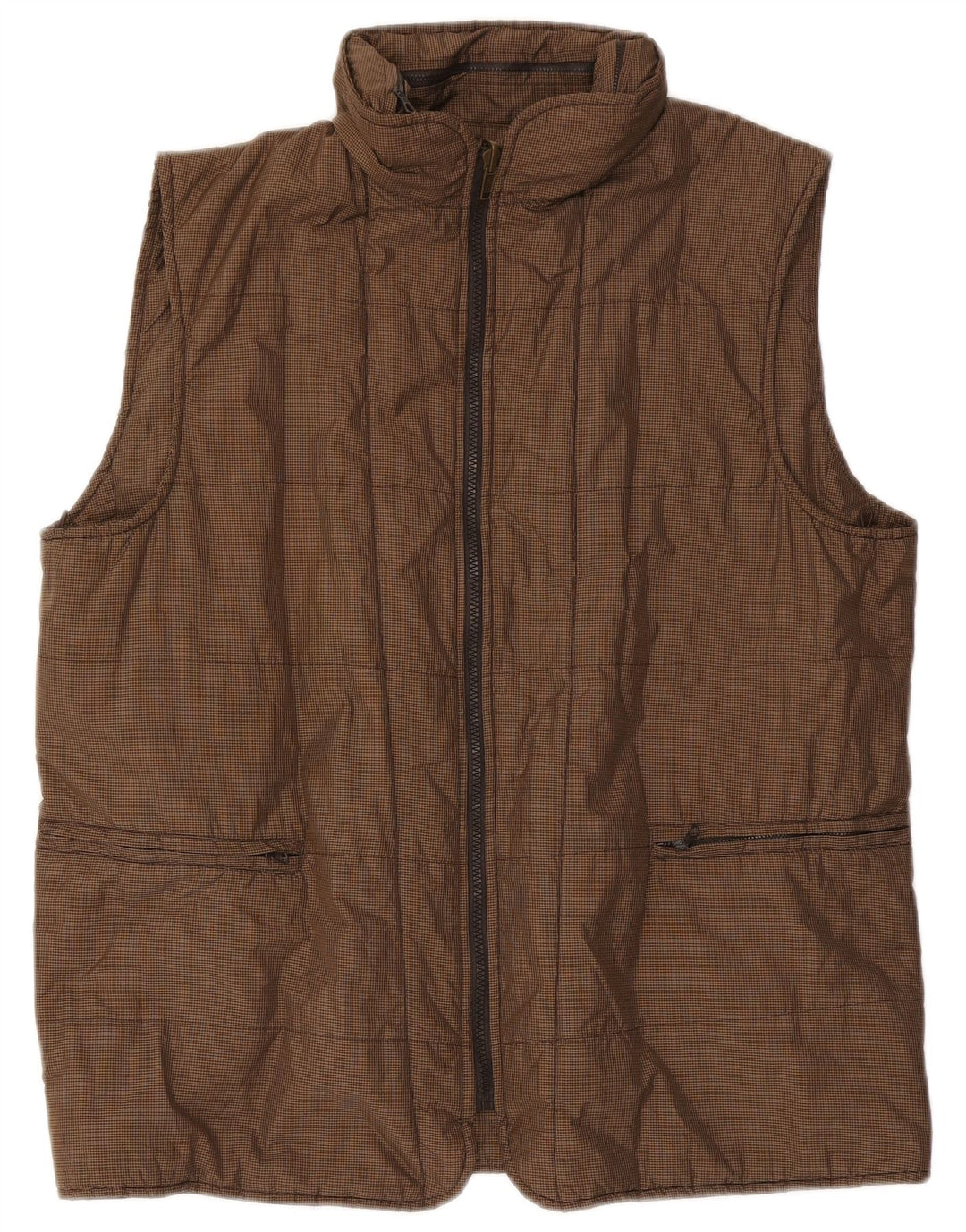 Henry Cottons Mens Hooded Padded Gilet IT 54 2XL Brown Gingham Polyester