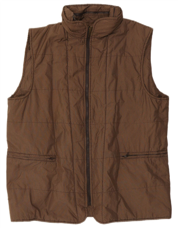 Henry Cottons Mens Hooded Padded Gilet IT 54 2XL Brown Gingham Polyester