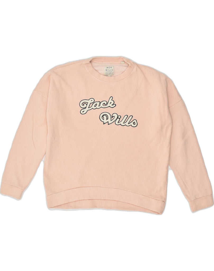 JACK WILLS Womens Graphic Sweatshirt Jumper UK 8 Small  Pink Cotton | Vintage Jack Wills | Thrift | Second-Hand Jack Wills | Used Clothing | Messina Hembry 