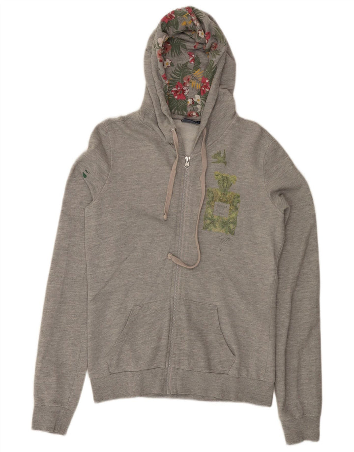 LOTTO Womens Zip Hoodie Sweater UK 14 Large Grey Cotton