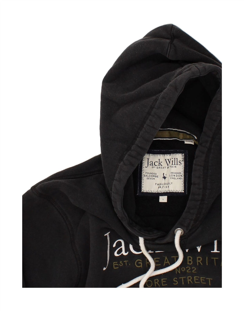 JACK WILLS Mens Graphic Hoodie Jumper Large Black Cotton | Vintage Jack Wills | Thrift | Second-Hand Jack Wills | Used Clothing | Messina Hembry 