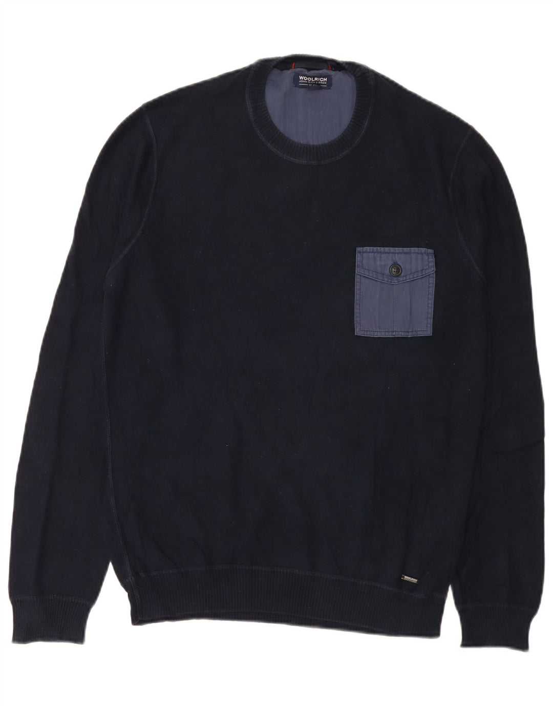 Woolrich Mens Crew Neck Jumper Sweater Small Navy Blue Cotton