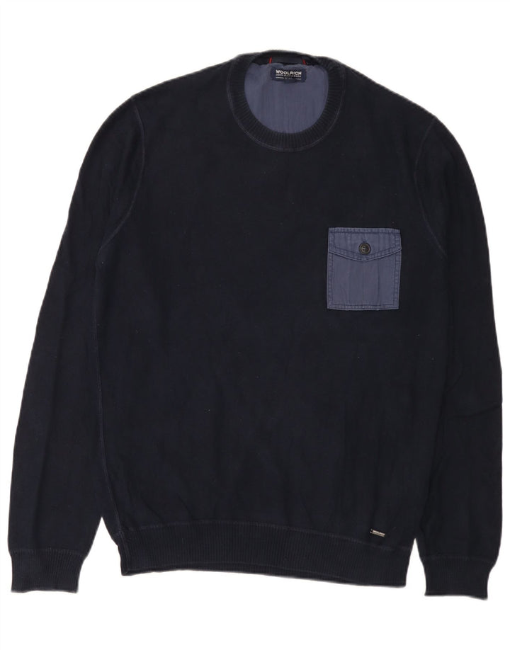 Woolrich Mens Crew Neck Jumper Sweater Small Navy Blue Cotton