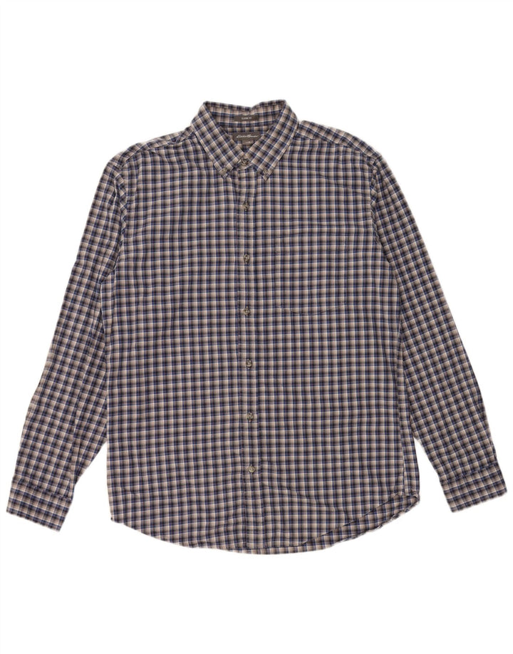 EDDIE BAUER Mens Classic Fit Flannel Shirt Medium Grey Check Cotton