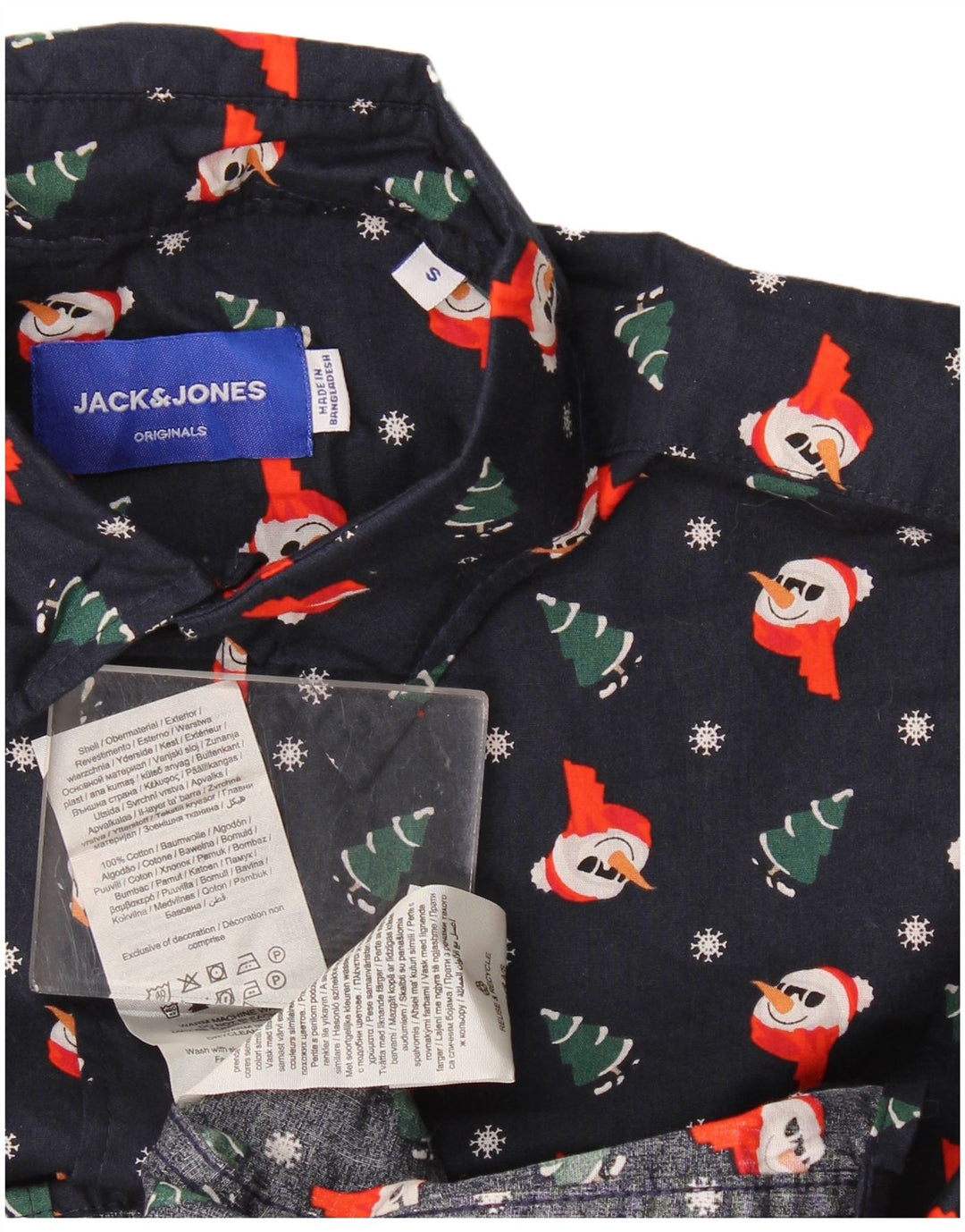 Jack & Jones Mens Abstract Pattern Shirt Small Navy Blue Christmas