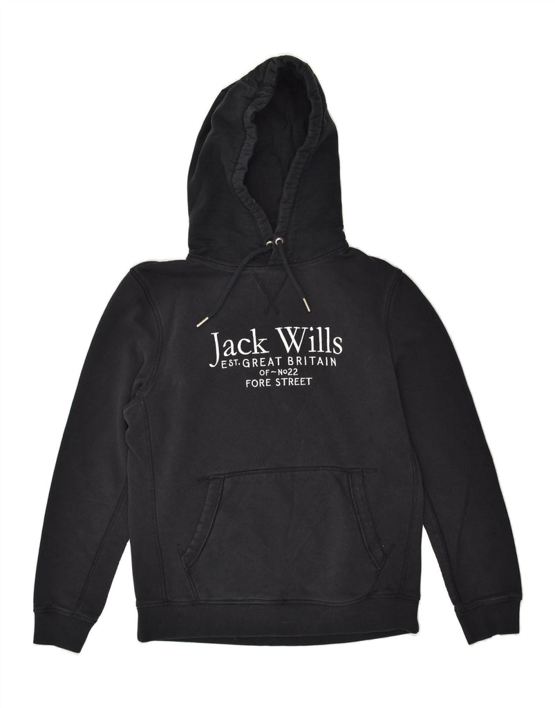 JACK WILLS Womens Graphic Hoodie Jumper UK 16 Large Black Cotton | Vintage Jack Wills | Thrift | Second-Hand Jack Wills | Used Clothing | Messina Hembry 