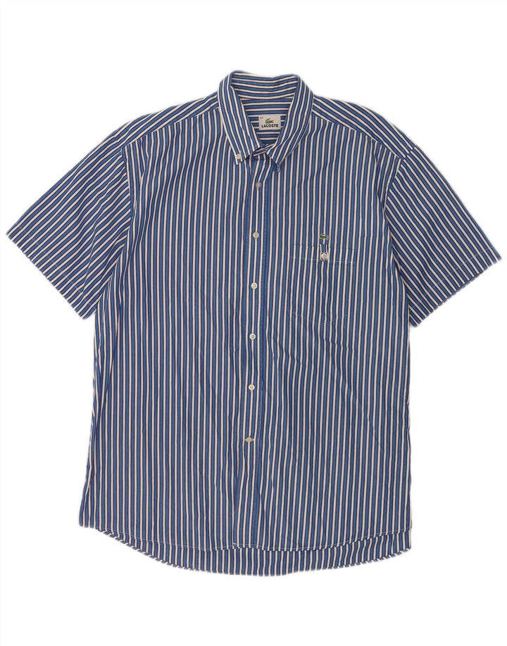 Lacoste Mens Short Sleeve Shirt Size 44 XL Blue Pinstripe