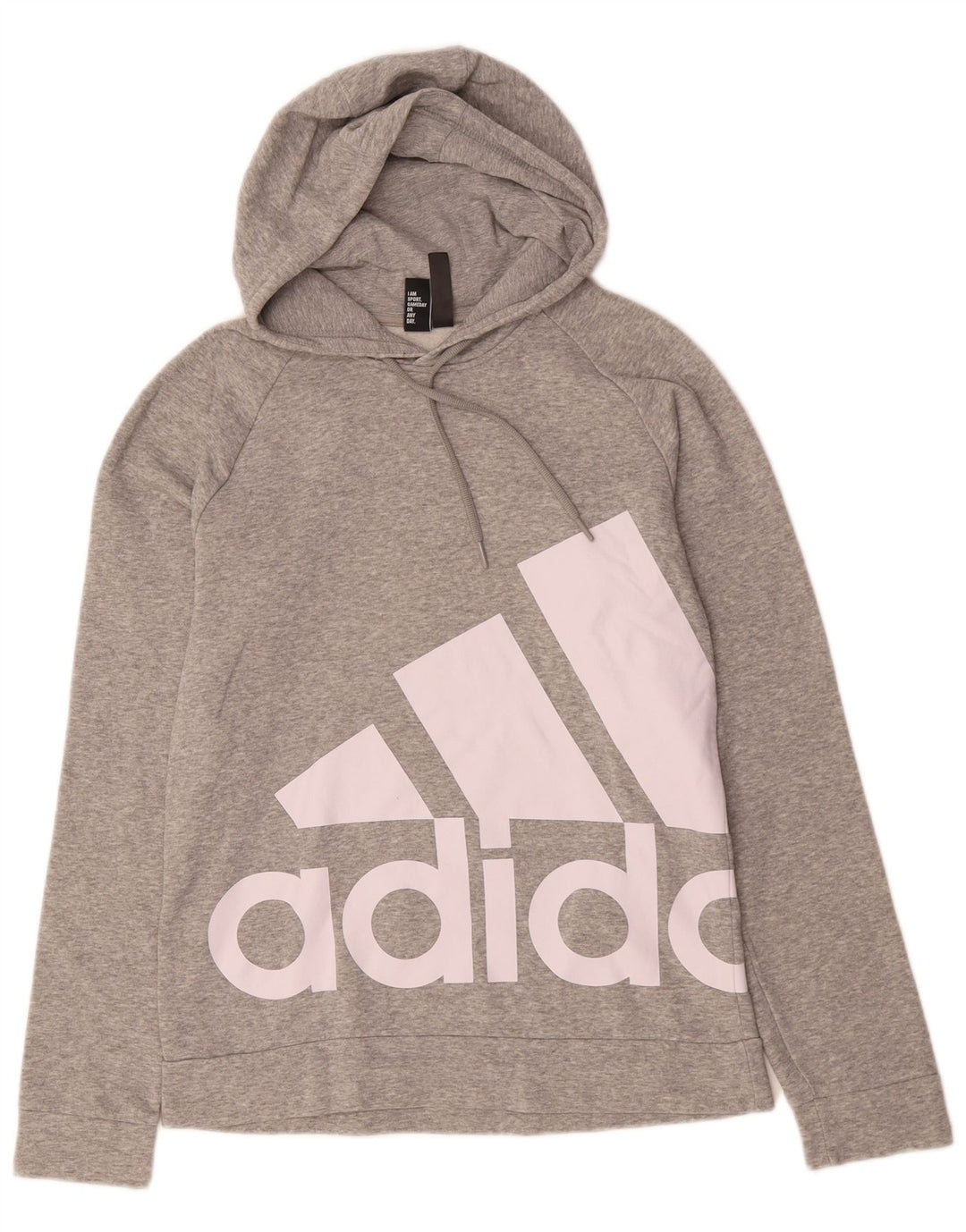 ADIDAS Mens Graphic Hoodie Jumper Small Grey Flecked Cotton