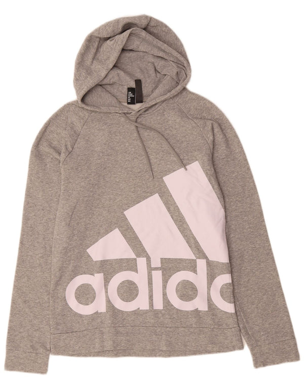 ADIDAS Mens Graphic Hoodie Jumper Small Grey Flecked Cotton