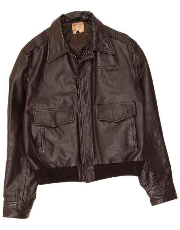 Conbipel Mens Leather Jacket IT 50 Large Brown Leather