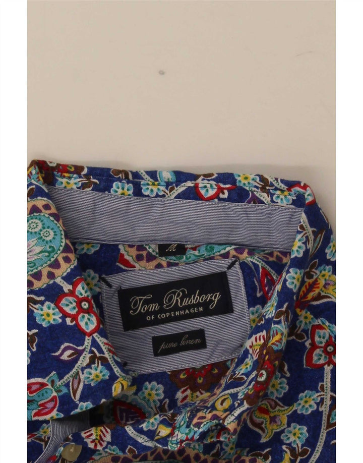 Tom Rusborg Mens Shirt Medium Blue Paisley Linen