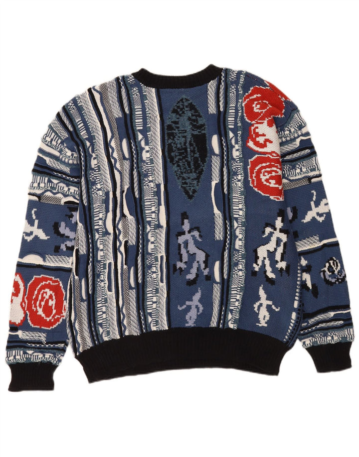 Urban Outfitters Mens Abstract Pattern Crew Neck Jumper Sweater Medium Blue