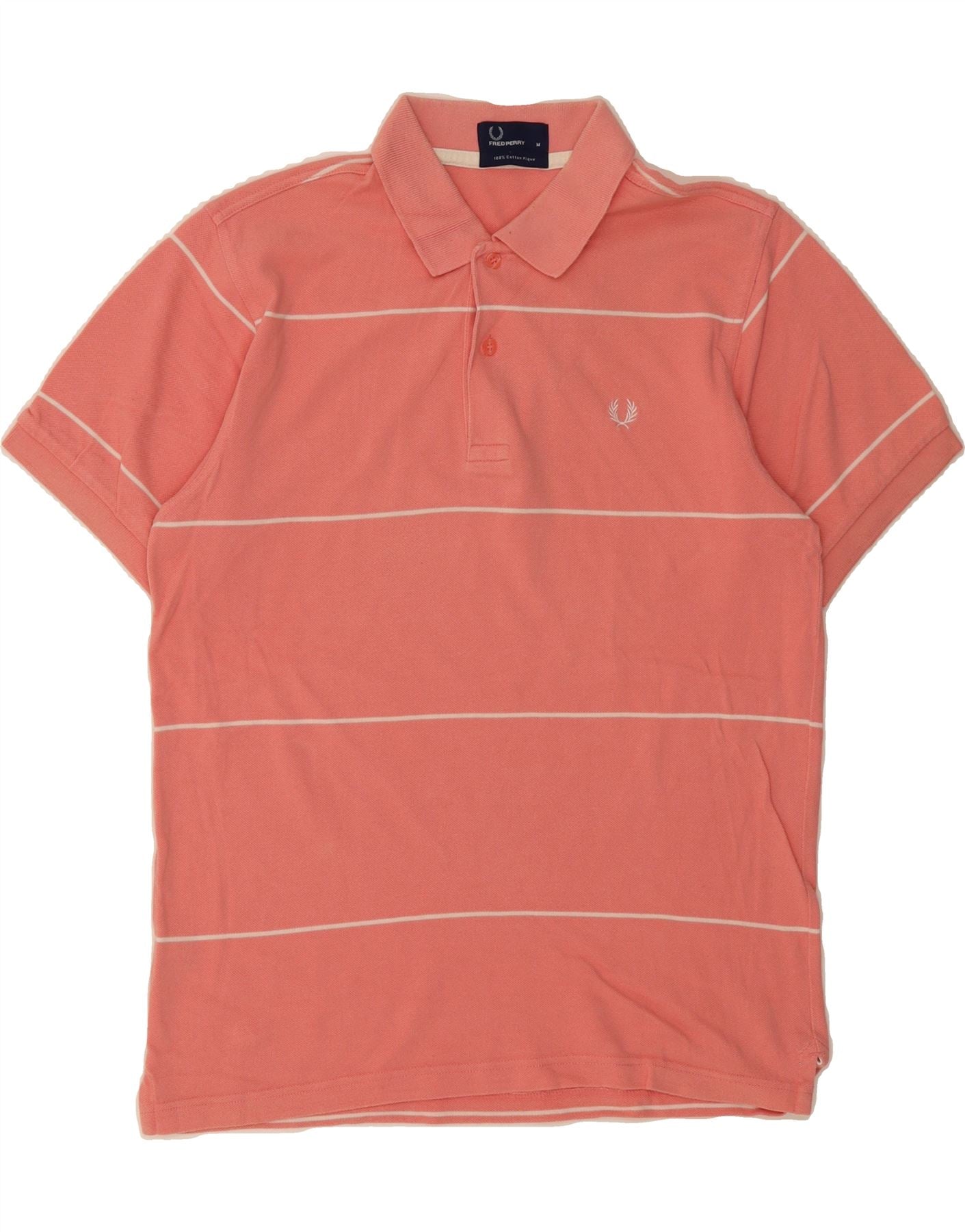 FRED PERRY Mens Polo Shirt Medium Pink Striped Cotton Vintage