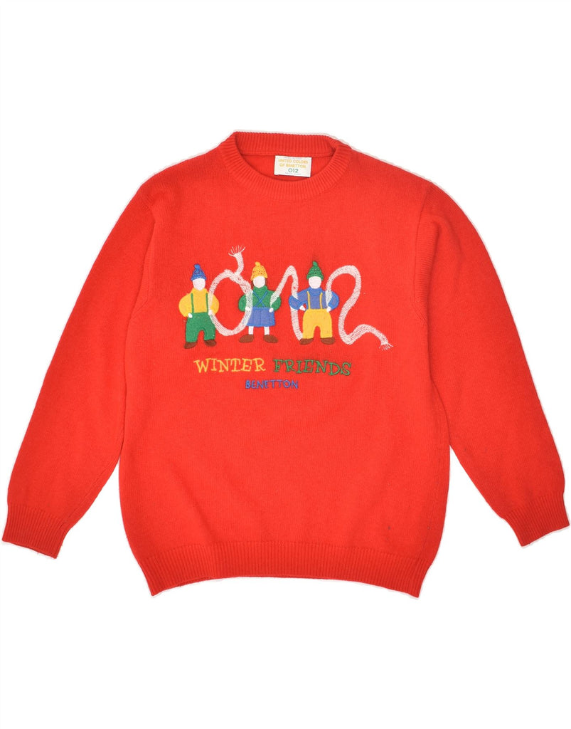 BENETTON Boys Graphic Crew Neck Jumper Sweater 13-14 Years Red | Vintage Benetton | Thrift | Second-Hand Benetton | Used Clothing | Messina Hembry 