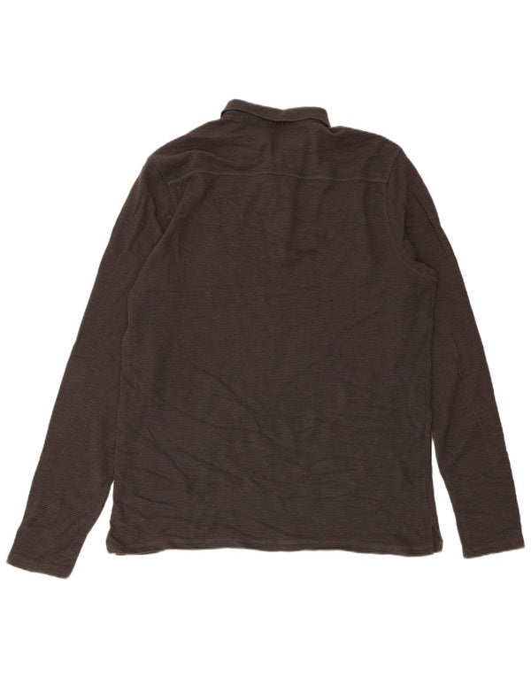 All Saints Mens Long Sleeve Polo Shirt Medium Grey Cotton