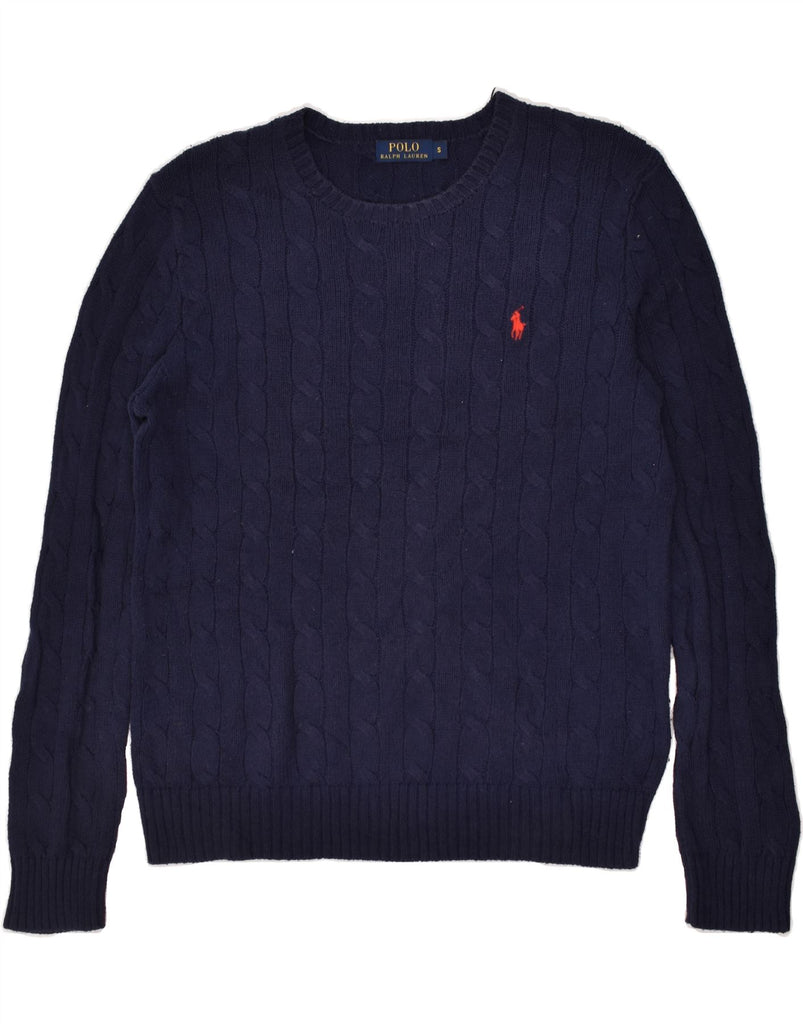 POLO RALPH LAUREN Mens Boat Neck Jumper Sweater Small Navy Blue Cotton | Vintage Polo Ralph Lauren | Thrift | Second-Hand Polo Ralph Lauren | Used Clothing | Messina Hembry 