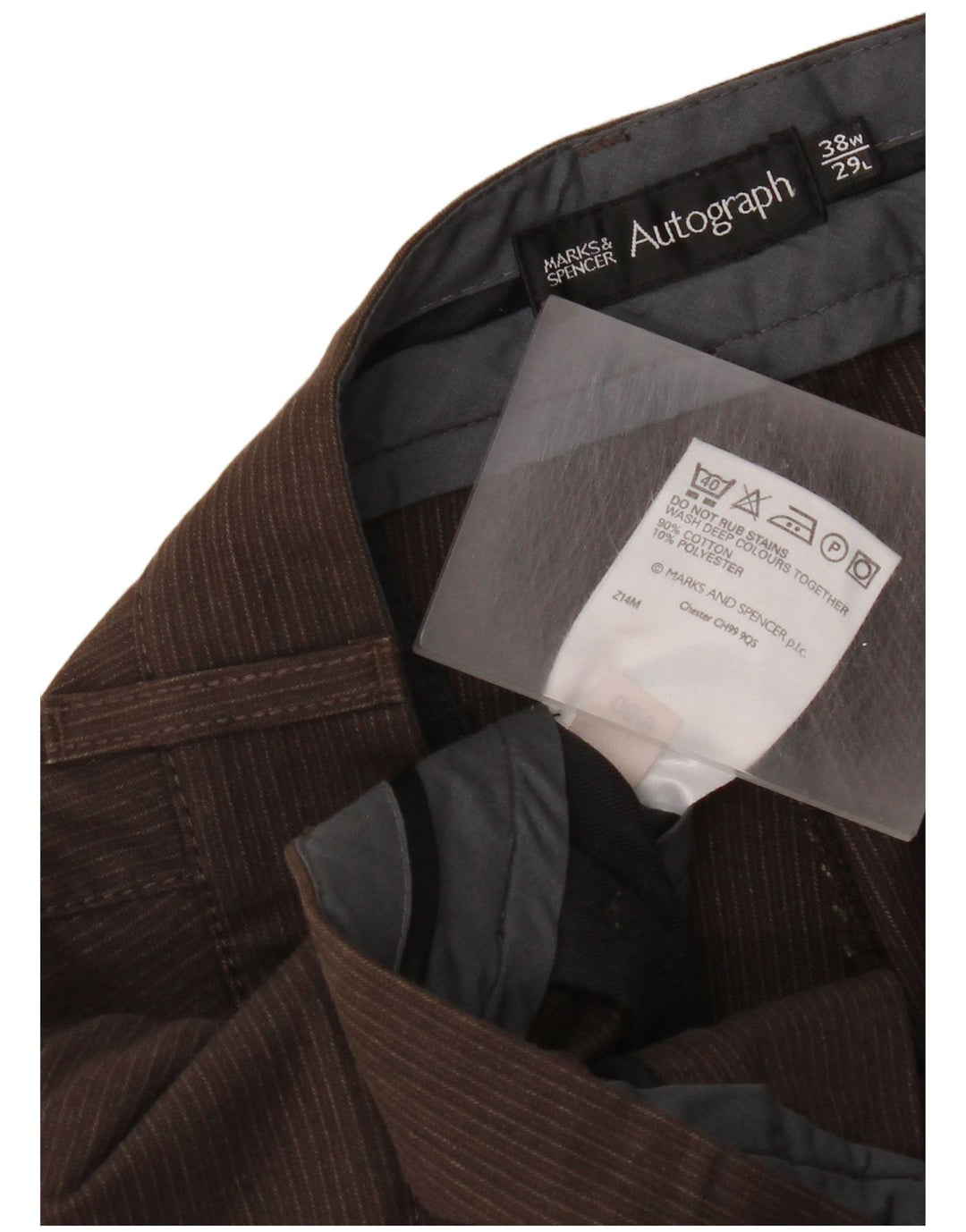 Marks & Spencer Womens Autograph Casual Trousers W38 L24 Brown Pinstripe