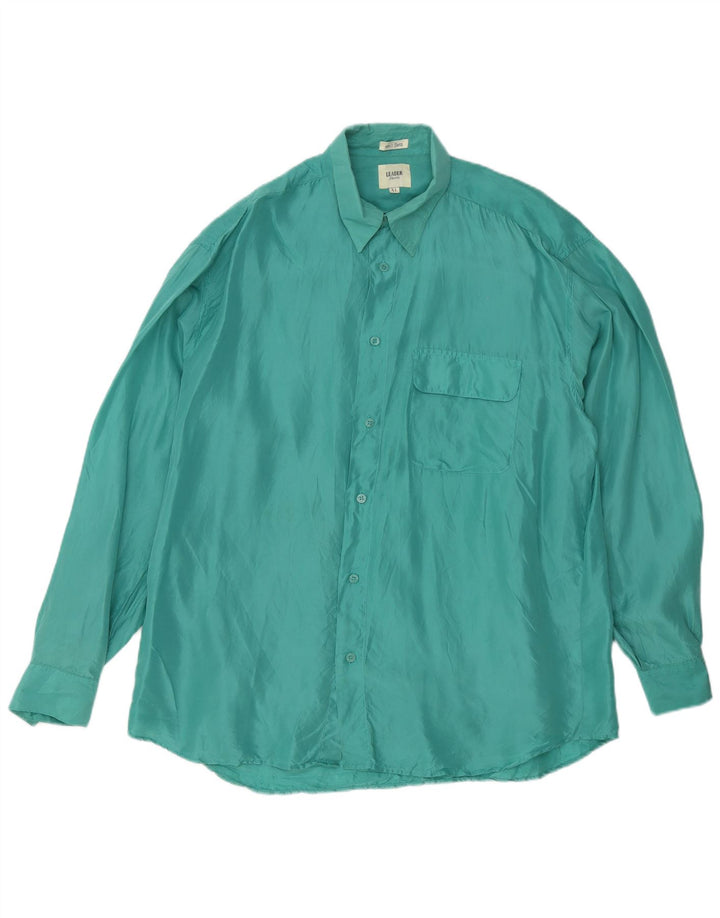 Leader Mens Shirt XL Green Silk