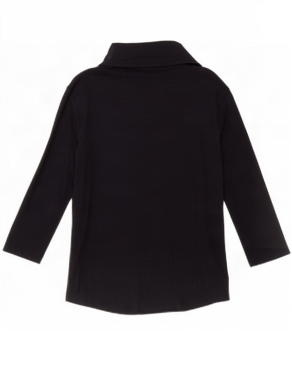 Benetton Womens 3/4 Sleeve Polo Shirt UK 16 Large Navy Blue Viscose