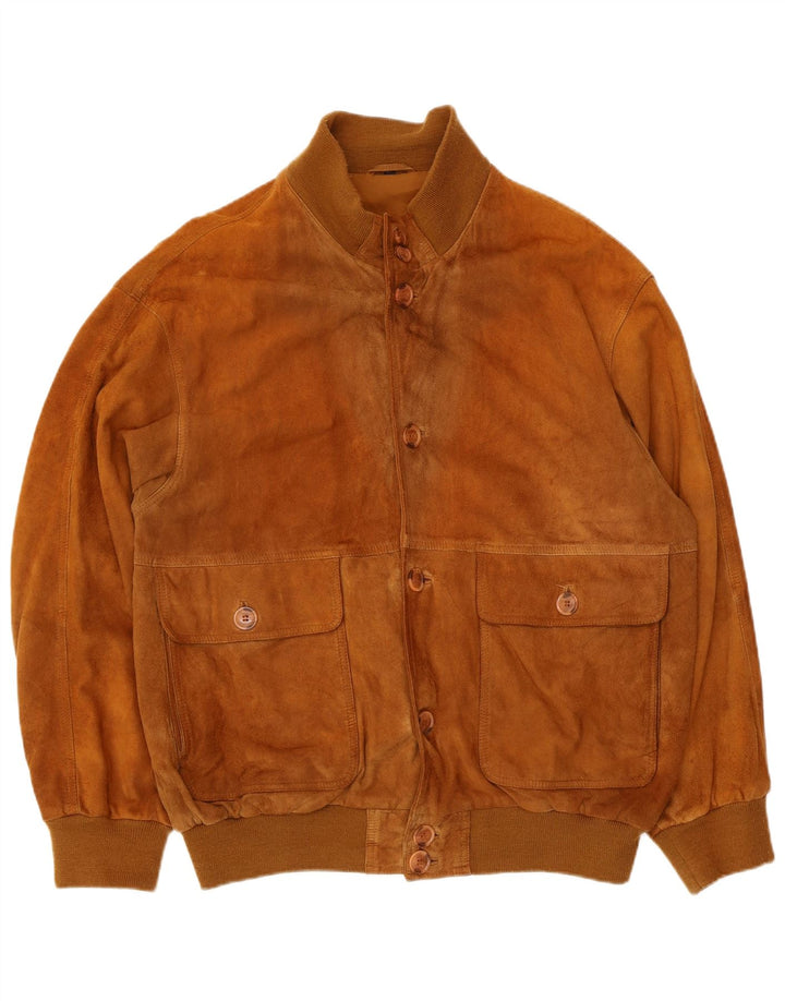 Vintage Mens Suede Bomber Jacket IT 54 2XL Beige