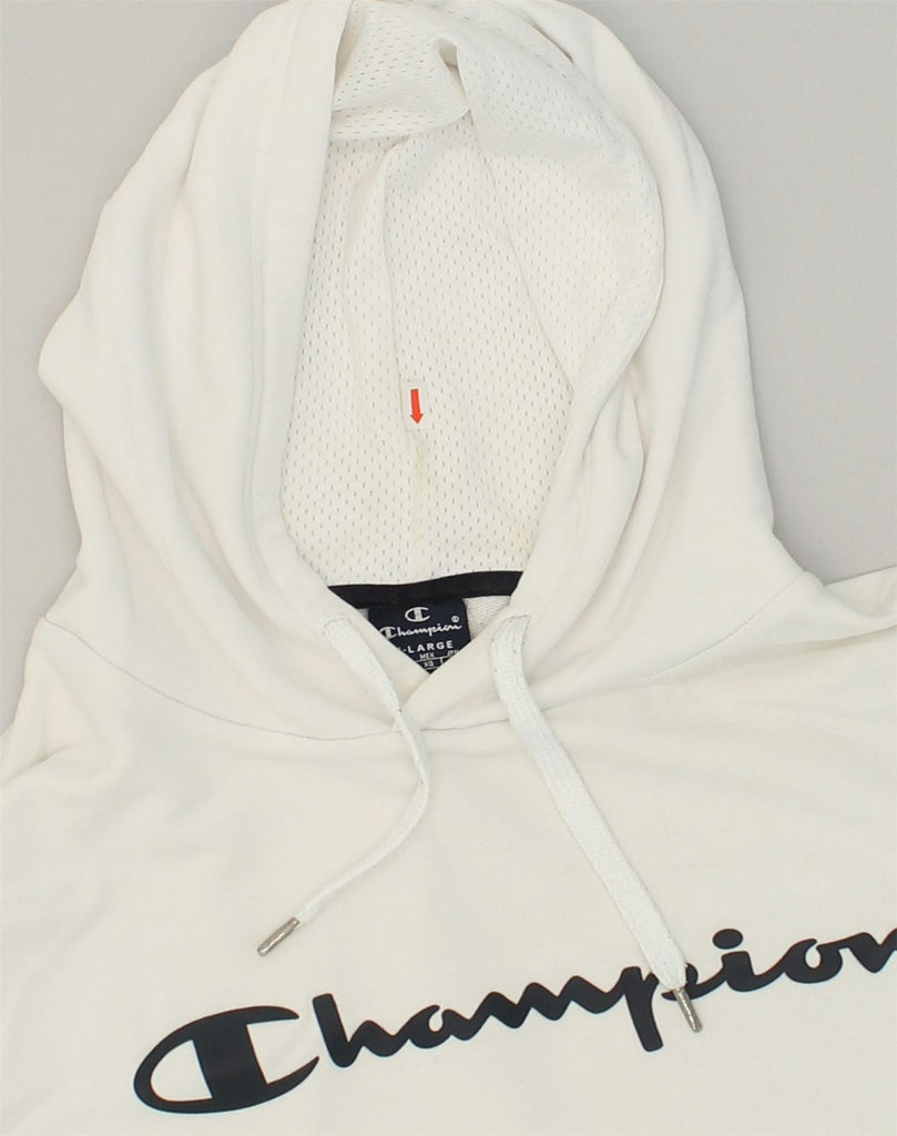 CHAMPION Mens Graphic Hoodie Jumper XL White Cotton | Vintage Champion | Thrift | Second-Hand Champion | Used Clothing | Messina Hembry 