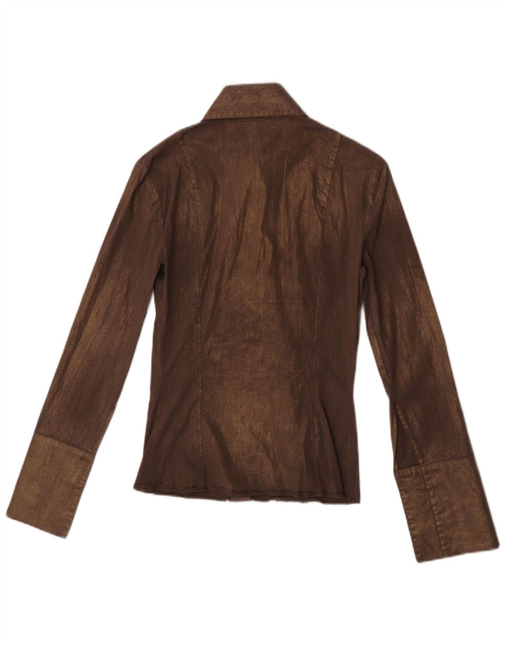 Patrizia Pepe Womens Formal Shirt IT 40 Small Brown Cotton