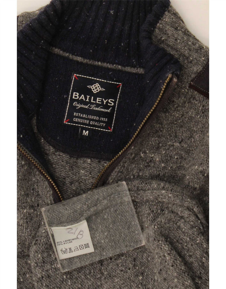 Baileys Mens Zip Neck Jumper Sweater Medium Grey Colourblock Lambswool