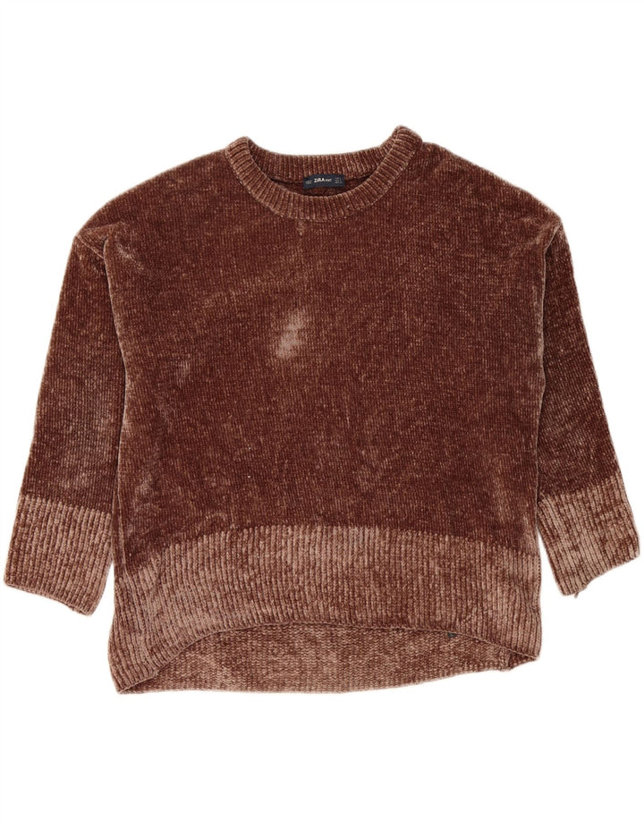 ZARA Womens Oversized Crew Neck Jumper Sweater UK 10 Small Brown Polyester Vintage Zara and Second-Hand Zara from Messina Hembry 